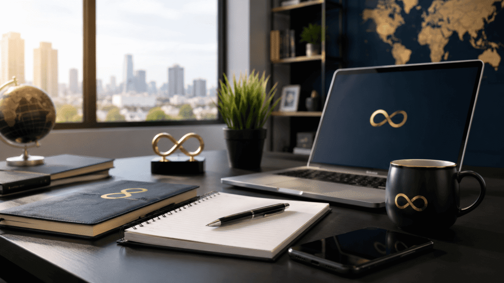 Ambiente corporativo moderno representando a trajetória, a evolução e a construção do GO EMPRENET no universo dos negócios online.